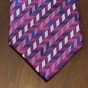 Bugatchi Pink Blue Purple 100% Silk MenMs Neck Tie Made In Italy